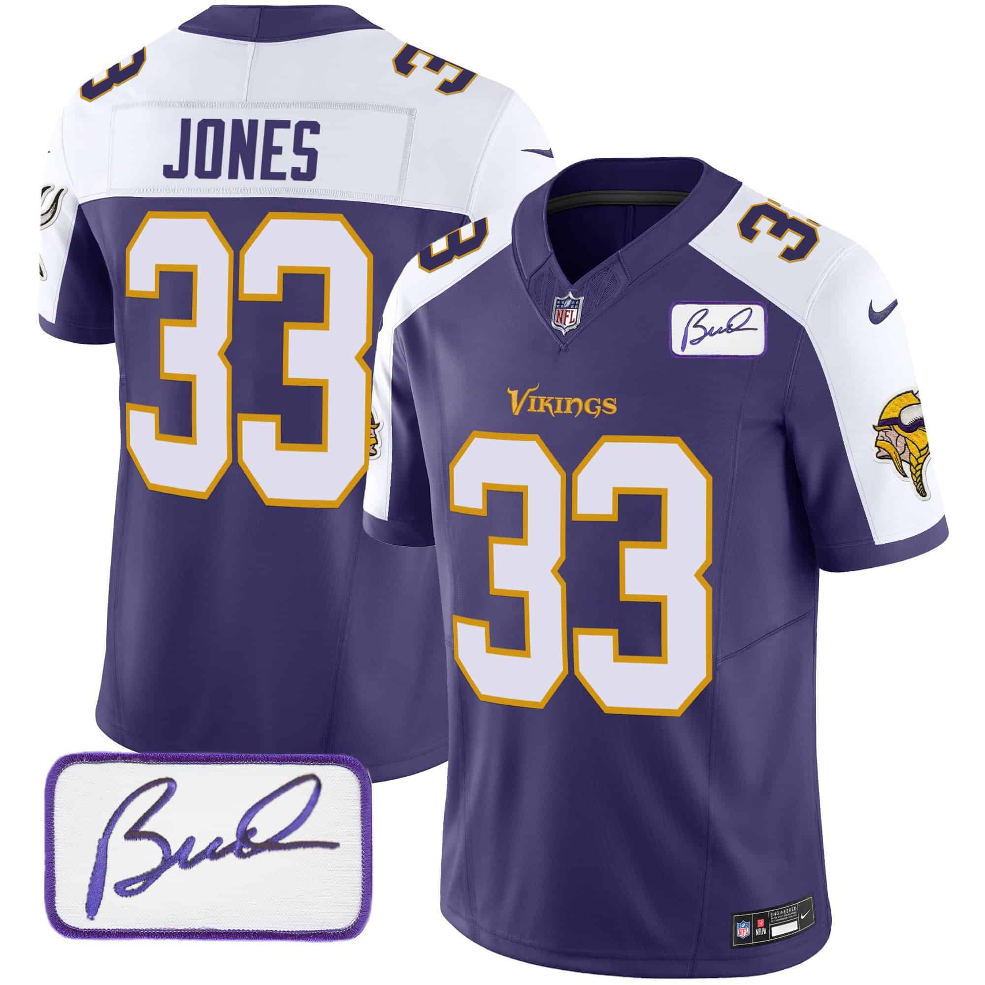 Men Minnesota Vikings 33 Jones Purple 2024 Nike Bud Grant Patch Classic Limited NFL Jersey